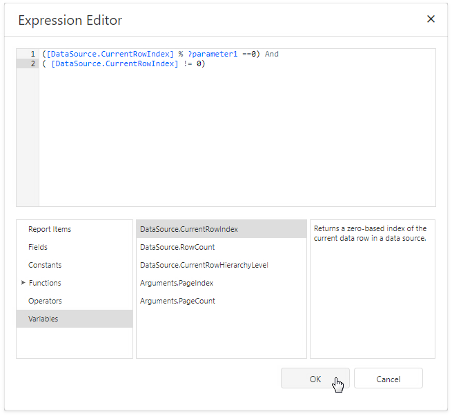 Expression Editor for the PrintOnPage event