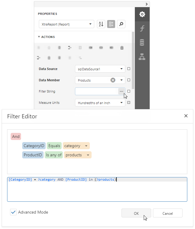 Specify Report Filter String