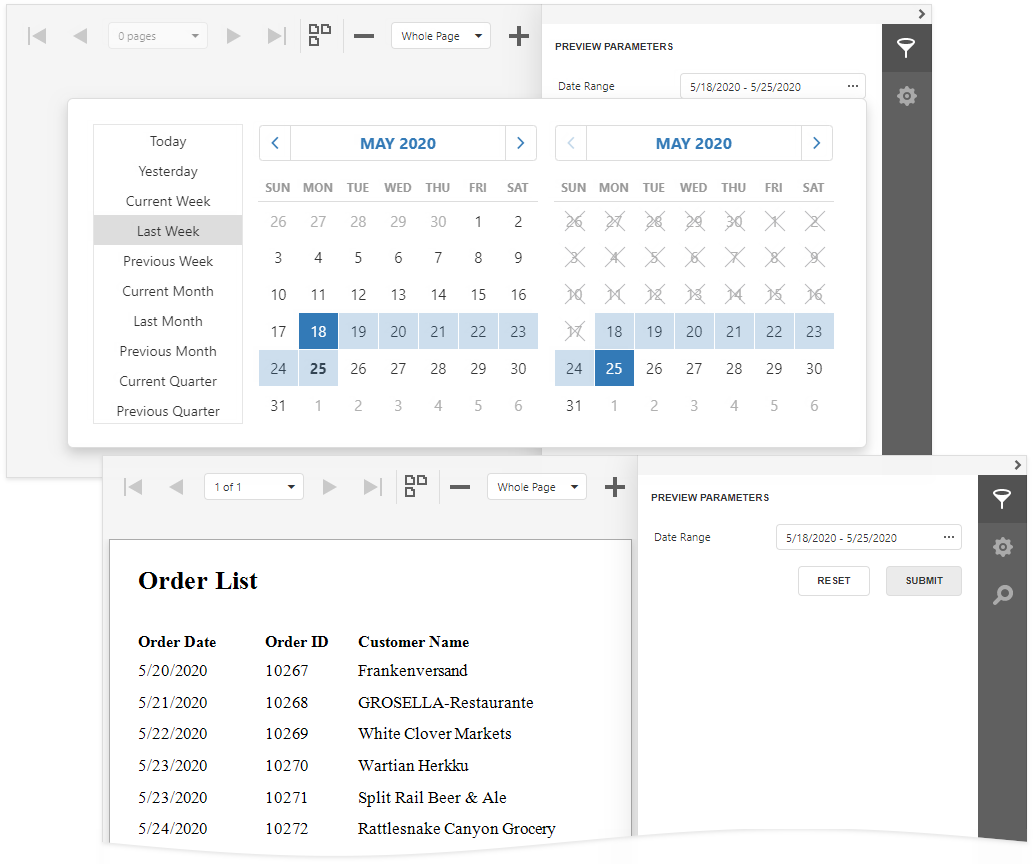 A date range parameter's editor in Preview