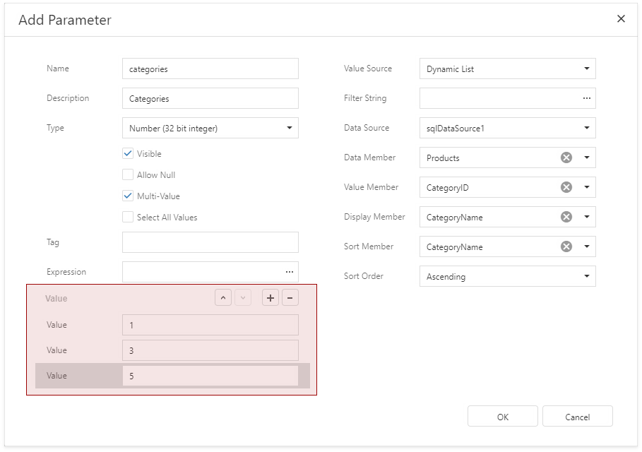 Specify Multi-Value Parameters Preselected Values