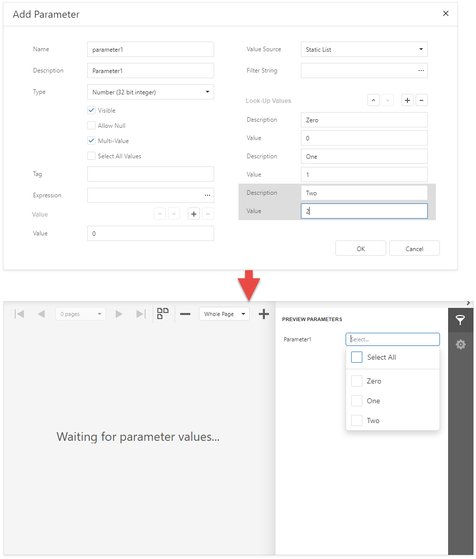 Report Parameter with Static Values